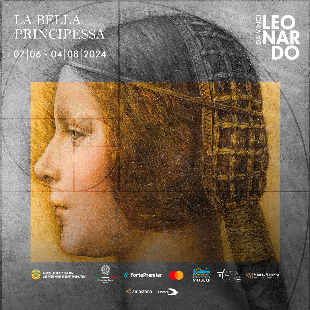 italyinkz's tweet photo. Leonardo da Vinci’s “The Beautiful Princess" for the first time exhibited in Central Asia, at the National Museum of the Republic of Kazakhstan in Astana. A unique cultural event dedicated to the genius of the Italian Renaissance.
#leonardodavinci #labellaprincipessa https://t.co/6PWyiLMBuZ