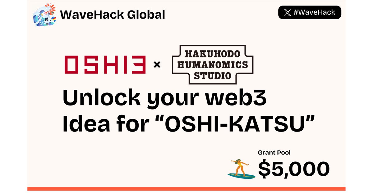 HakuhodoKoho's tweet image. 【お知らせ】
博報堂と博報堂ＤＹグループのSIGNINGによるプロジェクト「HAKUHODO HUMANOMICS STUDIO 」は、株式会社gumiの協力パートナー として、6月7日より「推し活×web3」をテーマにしたアイディアソンを共同で開催することをお知らせいたします。
#WaveHack
hakuhodo.co.jp/news/info/1106…