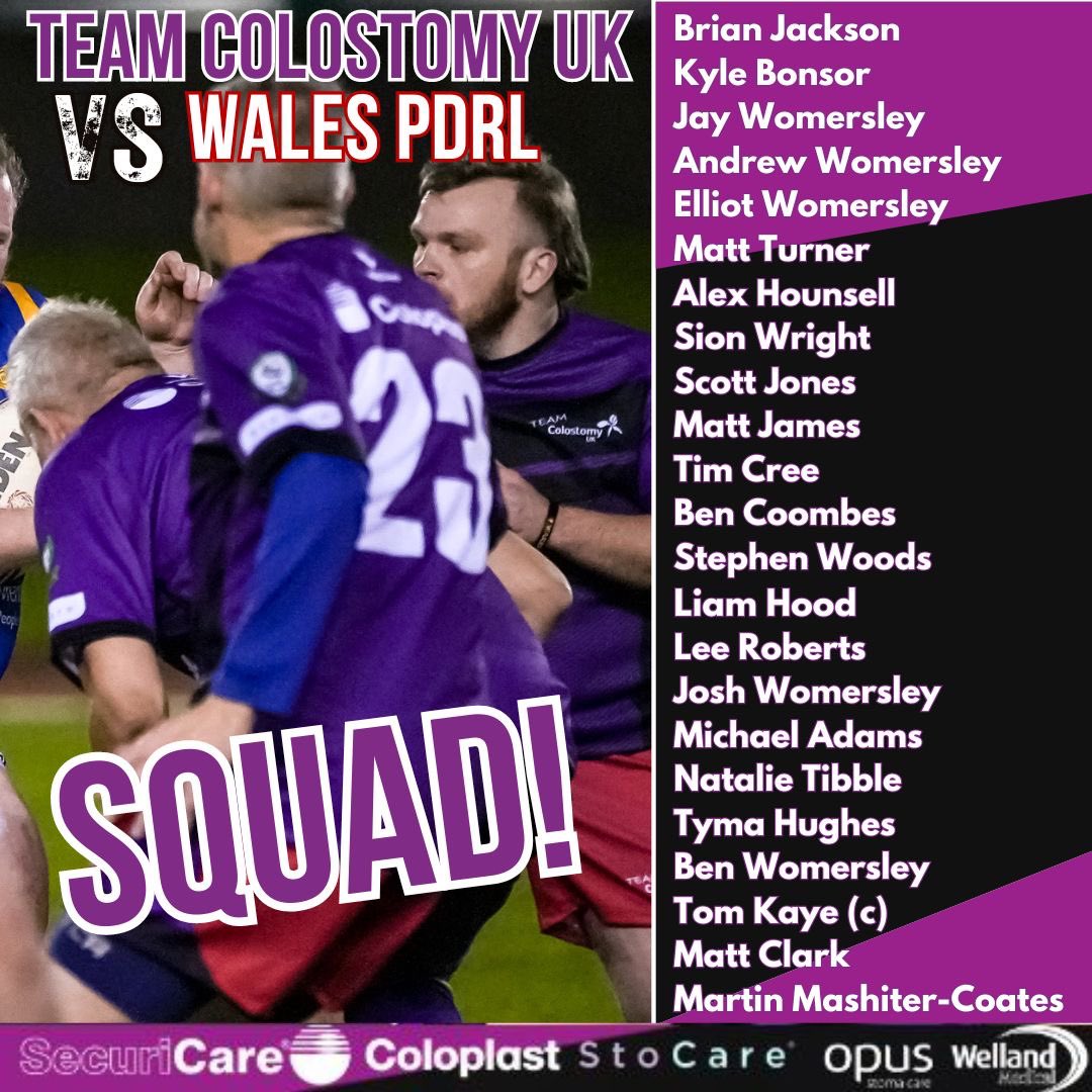 🚨SQUAD NEWS! 

These are the boys and girls who'll be representing us this Sunday against Wales PDRL 🏴󠁧󠁢󠁷󠁬󠁳󠁿 in #Pontypridd! 

We kick off at 2.30 pm with junior curtain raisers from 12.30pm.

Entry is free at <a href="/PontypriddRFC/">Pontypridd RFC</a> 
see you there!

#UpThePurps💜 
#RugbyLeague
#StomaAware