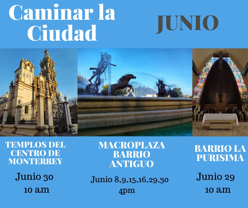 CAMINAR LA CIUDAD 🏙️

Te compartimos el calendario del mes de Junio con los recorridos de Caminar la Ciudad descubre y vuelve a descubrir esos sitios que forman parte de nuestra historia.

Mandanos un mensaje para más información 

✨#CaminarlaCiudad #Monterrey #QuehacerenNL✨