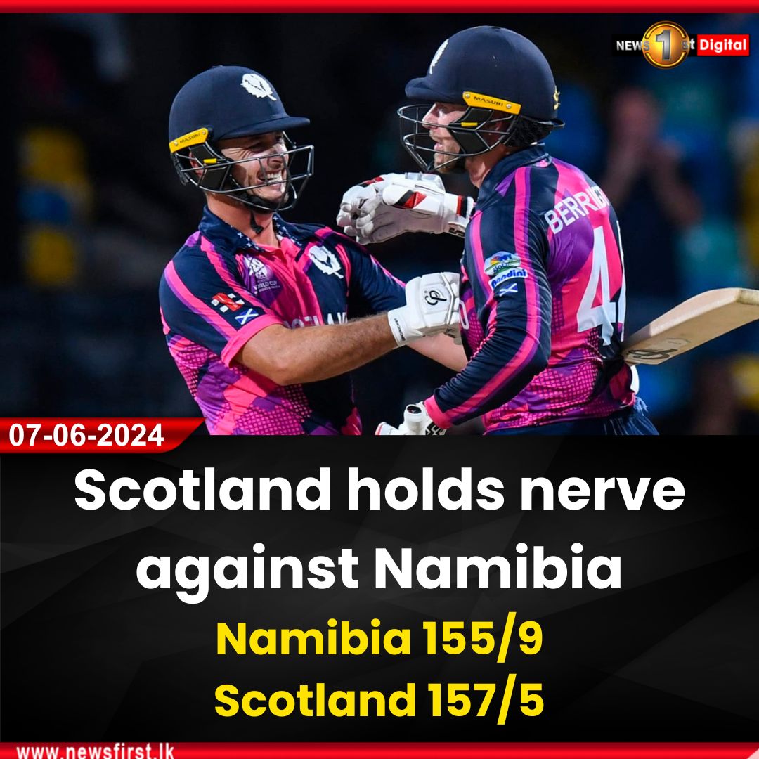 NewsfirstSL's tweet photo. Scotland holds nerve against Namibia to ignite giant-killing dreams in Group B

Details: https://t.co/MweUACk3L5 

#News1st #Sports #Cricket #T20WorldCup #ICC #Scotland #Namibia #SCOvsNAM https://t.co/59HYgPTIAQ