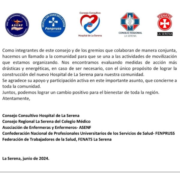 Consultivohls's tweet photo. Comunicado 06 de Junio
Consejo consultivo del Hospital de La Serena
Colmed La Serena
ASENF
FENPRUSS
FENATS
#hospitalaserenaAHORA https://t.co/Jv41j3VsmT