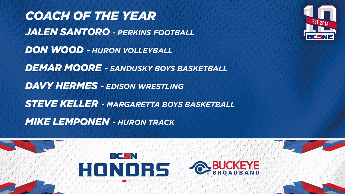 Our penultimate category is for BCSNE's Coach of the Year. With so many successful teams we had plenty of amazing coaches to pick from. <a href="/PerkinsATH/">Perkins High School Athletics</a> <a href="/huronschools/">Huron City Schools</a> <a href="/gobluestreaks/">Sandusky Schools</a> <a href="/EdisonSports/">Edison Athletics</a> <a href="/mhspolarbears/">Margaretta Athletics</a>
