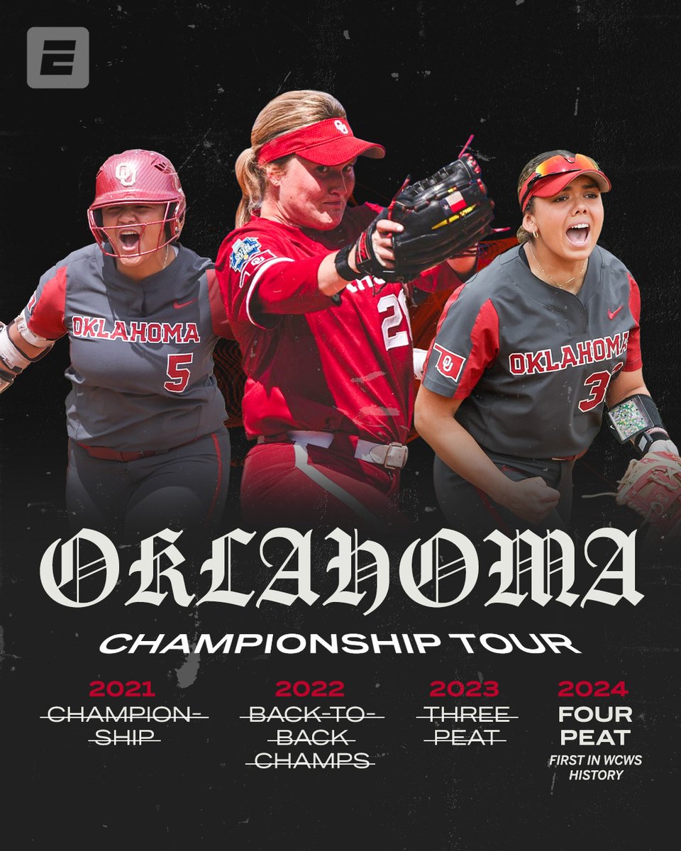 OKLAHOMA COMPLETES THE FIRST FOUR-PEAT IN #WCWS HISTORY 🏆🏆🏆🏆