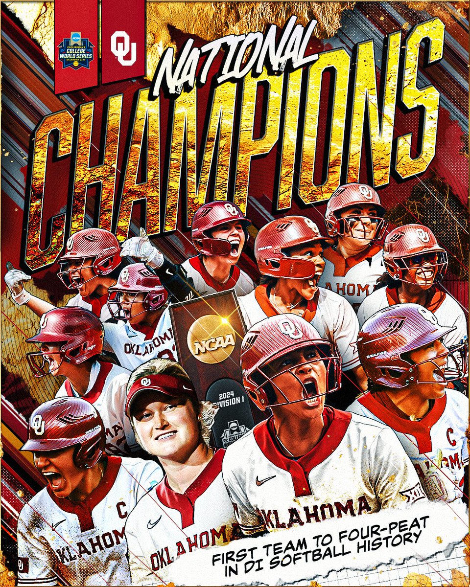 NCAA Softball (@ncaasoftball) on Twitter photo BACK-TO-BACK-TO-BACK-TO-BACK ๐๐๐๐
(2) <a href="/OU_Softball/">Oklahoma Softball</a> defeats (1) Texas, 8-4, to sweep the Championship Finals and become the first team in #NCAASoftball history to win four consecutive National Championships!!!
#WCWS BACK-TO-BACK-TO-BACK-TO-BACK ๐๐๐๐
(2) <a href="/OU_Softball/">Oklahoma Softball</a> defeats (1) Texas, 8-4, to sweep the Championship Finals and become the first team in #NCAASoftball history to win four consecutive National Championships!!!
#WCWS
