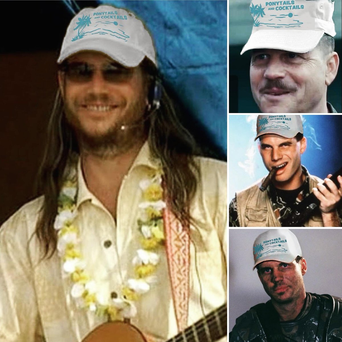 PonyTailsMusic's tweet photo. The Patron Saint of @ponytailsmusic is here to let you know that our brand new official trucker cap will be available June 29th at @CWdrygoods. If you have a hole in your straw hat &amp; two tires on your jeep are flat, stop on in for a new topper. https://t.co/GnIQ37eNbs