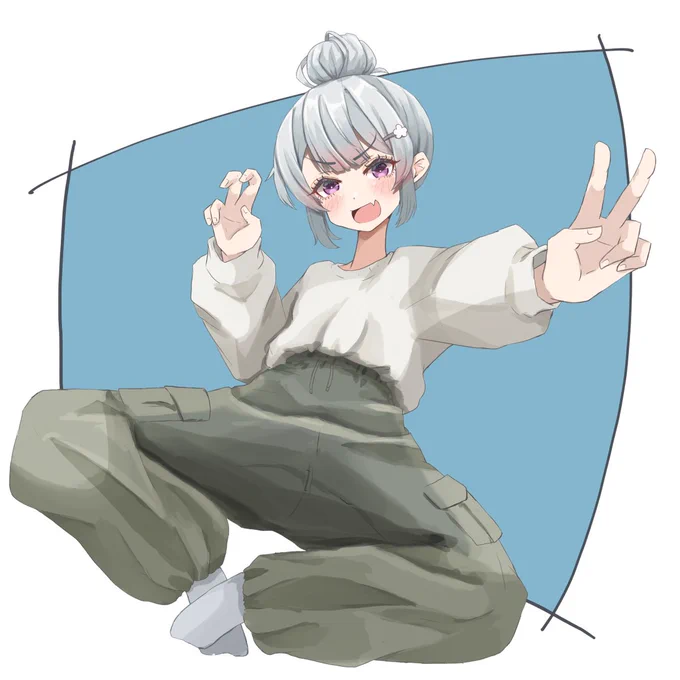 #女の子のピースを見せ合うタグ団子が1つの六花ちゃん 