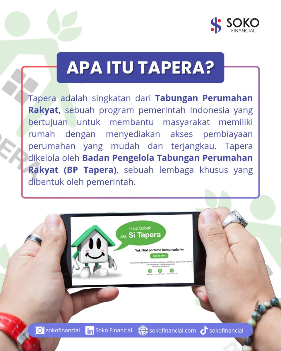 sokofinancial's tweet photo. Tapera, Tabungan Perumahan Rakyat, kembali menjadi sorotan dan perdebatan. Tapi, apa sih Tapera? 🤔 Program ini diusulkan sebagai solusi baru untuk membantu rakyat Indonesia memiliki rumah impian mereka.

#Tapera #PerumahanRakyat #RumahImpian #SokoFinancial #SobatSoko https://t.co/vhdoNR3OvS