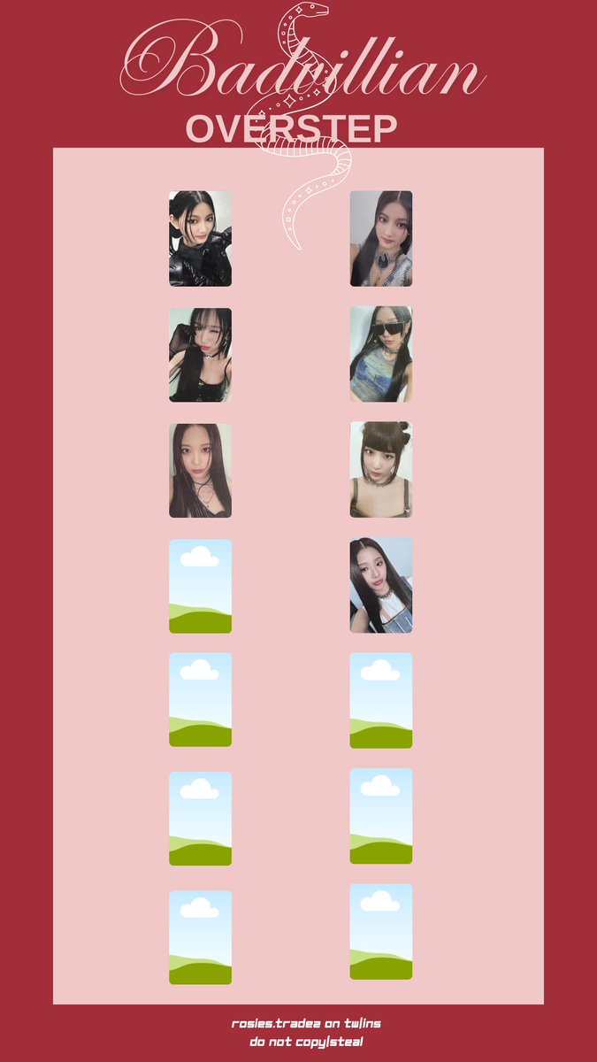 rosies_tradez's tweet photo. Found 7/14 tysm to @hatriks_lo for continuing to help me find the pcs will update when we find more pcs ❤️
#badvillain #badvillainpc #badvillainphotocard #kpop #kpoptemplate #kpopscan #pcscan #girlgroup #girlgrouptemplate #template https://t.co/BB7lu6kK94