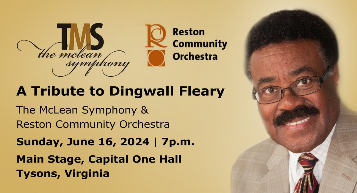 RestonOrchestra's tweet photo. Tribute concert to the late Dingwall Fleary, long-time music director of both @RestonOrchestra &amp; @McLeanSymphony.  We look to honor his 52 yrs of service to our community, bringing music for all to enjoy.  Use passcode FRIEND and get $20 off ticket price. https://t.co/dBG9LqOuPi https://t.co/6vaEyosdR9