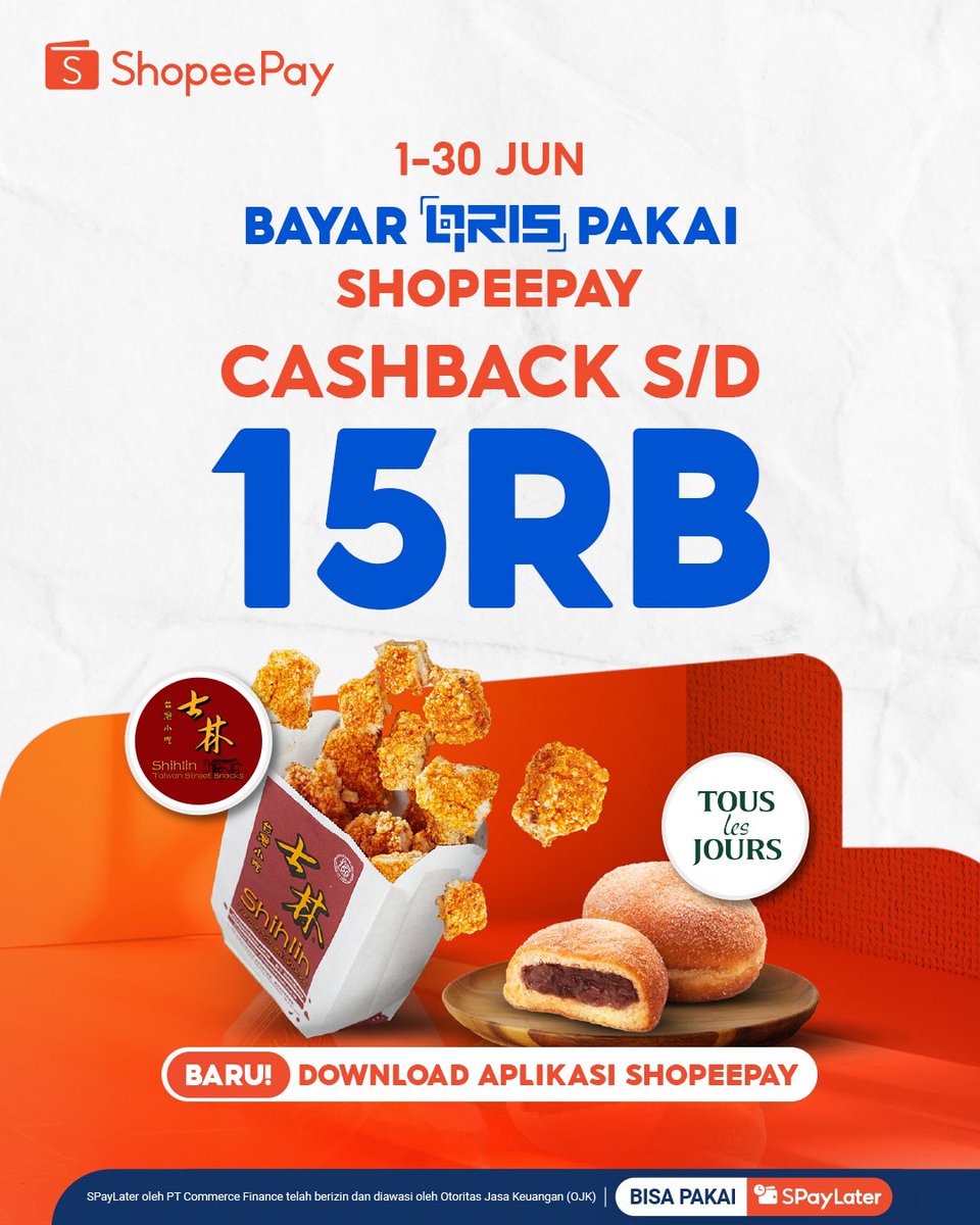 ShopeePay_ID's tweet photo. Asik asik, sekarang kalau jajan di Shihlin atau Tour Les Jours bisa dapat cashback s/d 15RB!
Tapi harus bayar QRIS pakai ShopeePay ya 😉👌🏻Yuk buruan datengin outlet terdekat! #PromoShopeePay #ShopeePay https://t.co/tjJqYLNpjl