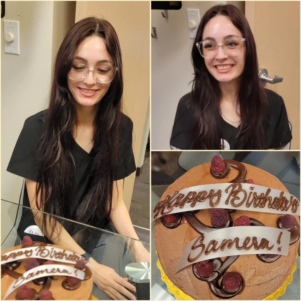 sandrareyesdds's tweet photo. Today, we celebrated Samera's 20th #birthday ! HAPPY BIRTHDAY! We treated her to lunch of her choosing, had #chocolateraspberry cake and opened gifts. Have a wonderful birthday!
#ilovedoc #dentallife #dentist #reyesdental #happybirthday #lovemystaff #lovemyteam https://t.co/2Clv2ogrQy