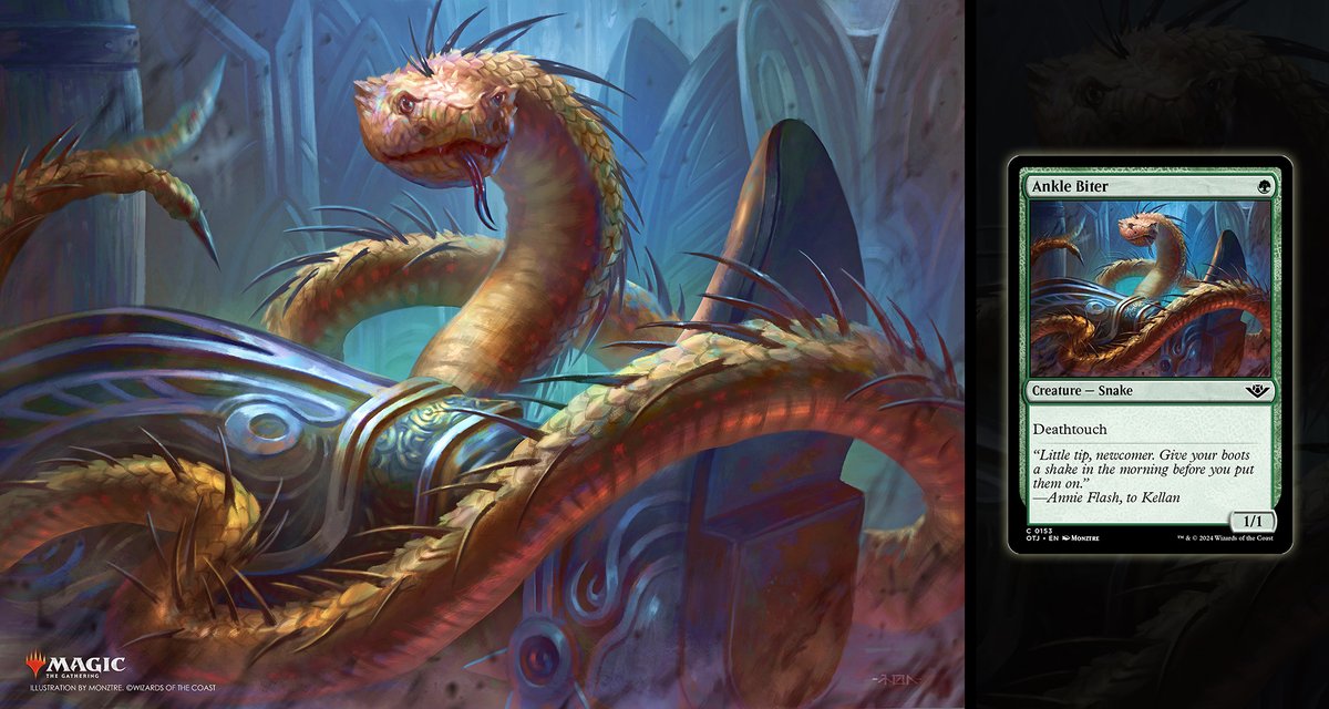 "Ankle Biter" 🐍
MTG : Outlaws of Thunder Junction
(c)Wizards of the Coast | A.D : Forrest Schehl
👀Painting process : youtu.be/ZDas3Bg-u-I

#magicthegathering #mtg #mtgartist #paintingprocess #mtgart #artofmonztre #cardgame #tcgcommunity #CCG #wotc #illustration #fantasyart