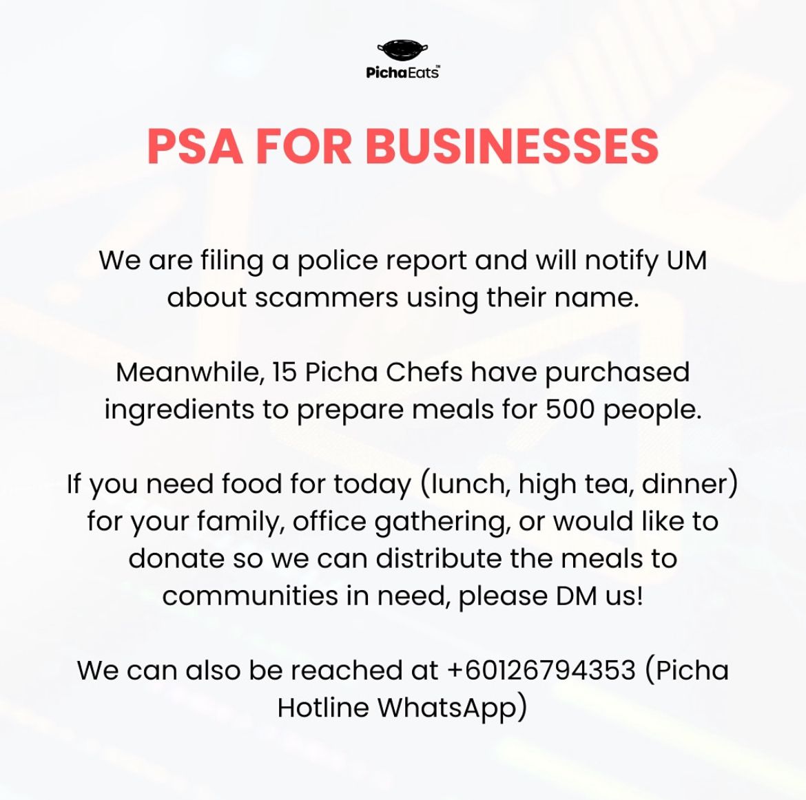 nzranasr's tweet photo. Ada orang decided to scam a catering business by placing an order for 500 pax, claiming they're from @UniversitiMalay. They're having a emergency sale. Please help out!

RTs are appreciated! https://t.co/1OM9lK7IMy