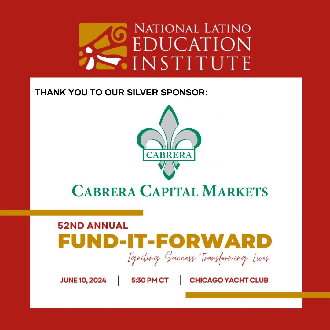Thank you to Cabrera Capital Markets for being a Fund it Forward Silver Sponsor! We look forward to seeing everyone on June 10th.
Register here: …versary-fund-it-foward.eventbrite.com

#NLEI 
#Community
#Goodcause 
#charity 
#nonprofit 
#economicempowerment