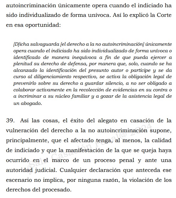 loviedoH's tweet photo. Corte S. Rad. 58829/24. Delito: F. T. Porte de armas fuego.

Temas: derecho a no autoincriminarse. Defensa técnica. Imparcialidad del juez.

Así las cosas, el éxito del alegato en casación de la vulneración a la no autoincriminación supone, principalmente, que el afectado tenga👇 https://t.co/Gb1dScvYeH
