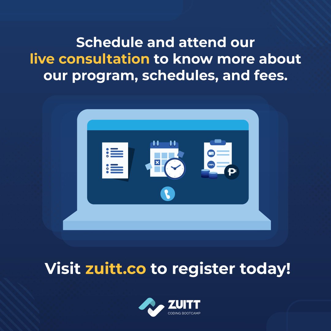 zuittco's tweet image. Discover how Zuitt can help you acquire the necessary coding skills for your future tech career.
📌Book and join our online live consultation: codenow.zuitt.co/BookLiveConsul…
#ZulitsaZuitt #ZuittCodingBootcamp #webdevelopment #training #FullStackDev #onlinetraining