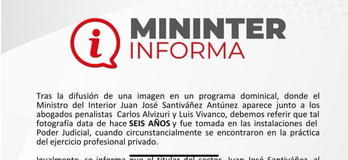 #URGENTE
Qué oculta el ministro del Interior, Juan José Santiváñez? 

🟥 El domingo 26 de mayo , <a href="/Cuarto_Poder/">Cuarto Poder</a> reveló con una foto que el ministro era cercano a los abogados de Nicanor Boluarte, Luis Vivanco, y de Jorge Ortiz, Carlos Alvizuri. Abogados en el caso “Los Waykis en