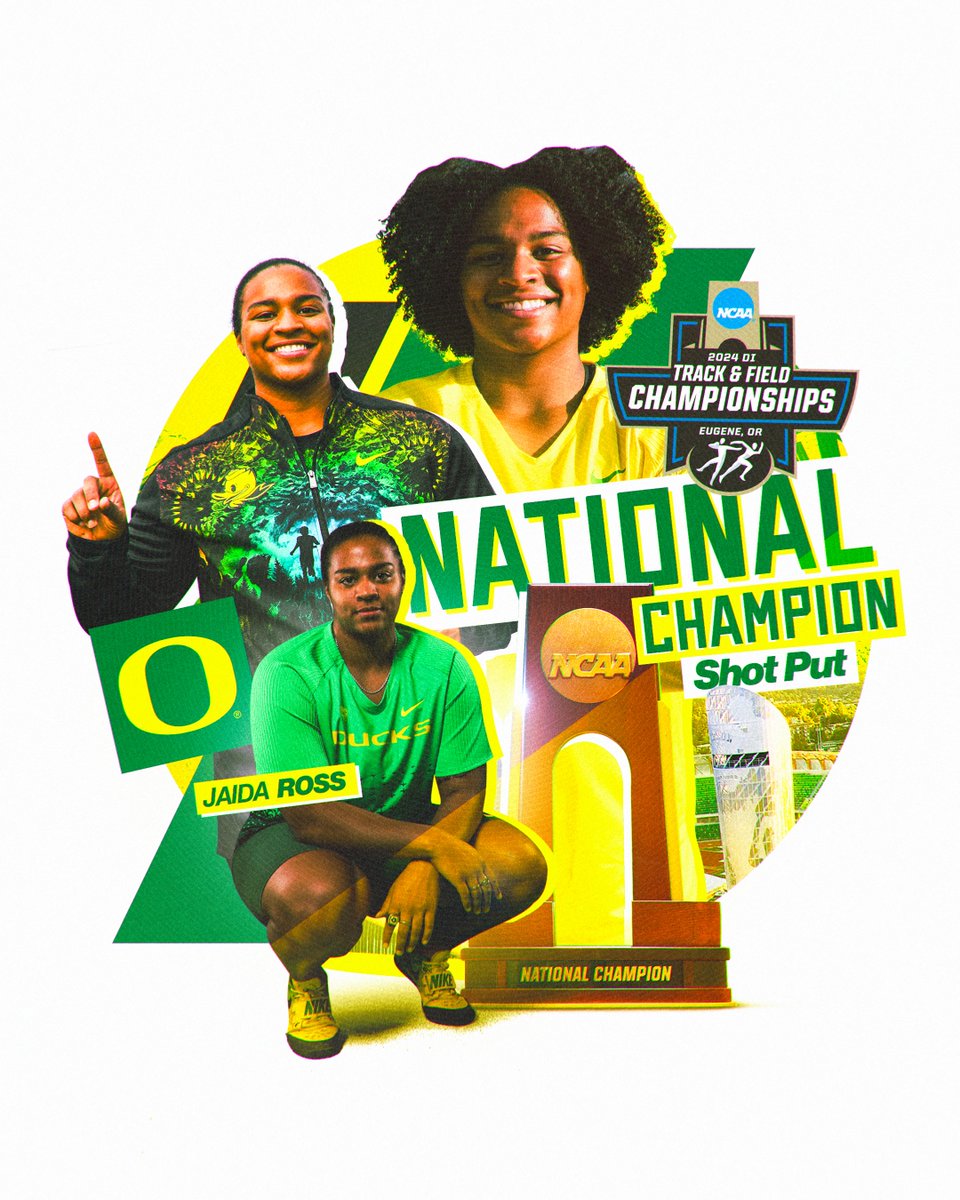 GoDucks's tweet photo. Jaida Boss. 

@OregonTF's Jaida Ross is the 2024 #NCAATF Women's Shot Put National Champion. #GoDucks