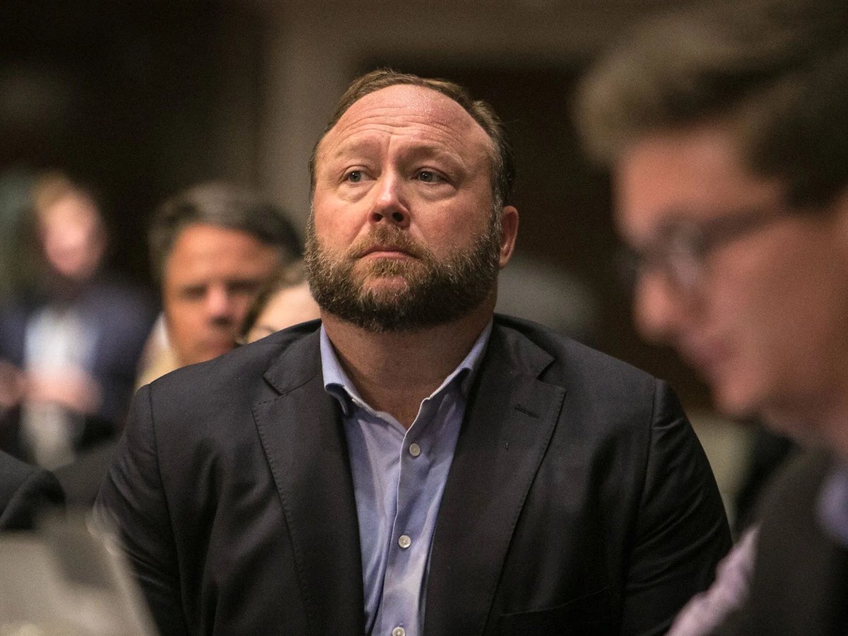 AFpost's tweet photo. Alex Jones forced to sell off Infowars, personal assets to pay for $1.5 billion in legal damages to Sandy Hook families.

Follow: @AFpost https://t.co/pwxinO5bWd