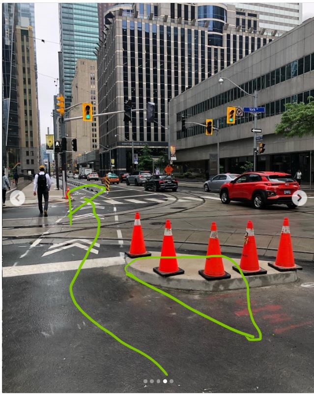 FindingStevemo's tweet photo. @inHrEye @MattPinder1 If it isn't intuitive when a cyclist has to make a decision in a split second then it isn't designed correctly. The issue is not the shape of the island but the orientation that is causing the confusing. https://t.co/yRDJJgU2Sp