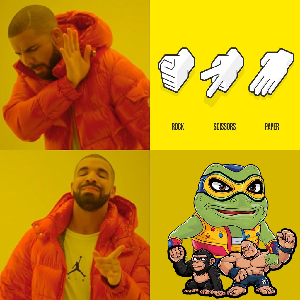 pepecaesarrock's tweet photo. Drake says ‘Yes’ to Pepe Caesar Rock, the freshest game on the block! 👎 But ‘No’ to playing the same old rock-paper-scissors. Level up your meme game with #PepeCaesarRock and join the blockchain revolution! 🐸🎮 #MemeMagic #GameChange https://t.co/hjKTu80fQ0