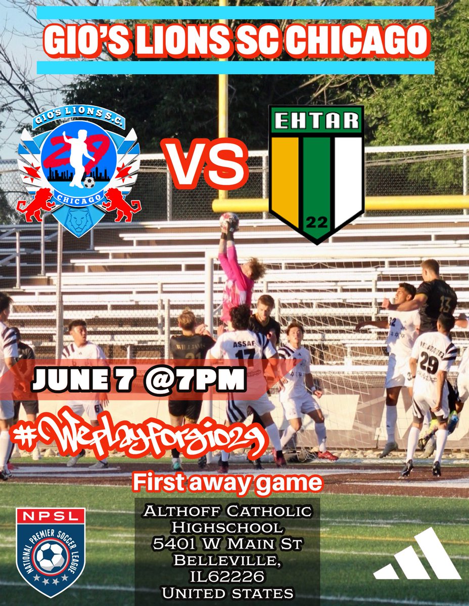 Get ready for our first away game tomorrow! You can catch all the action live at the link below. Don't miss it!

#weplayforgio29 #npslsoccer #NPSL #communitygrowth #Eastside #soccer #chicago 

team1sports.com/prepcasts/?fbc…