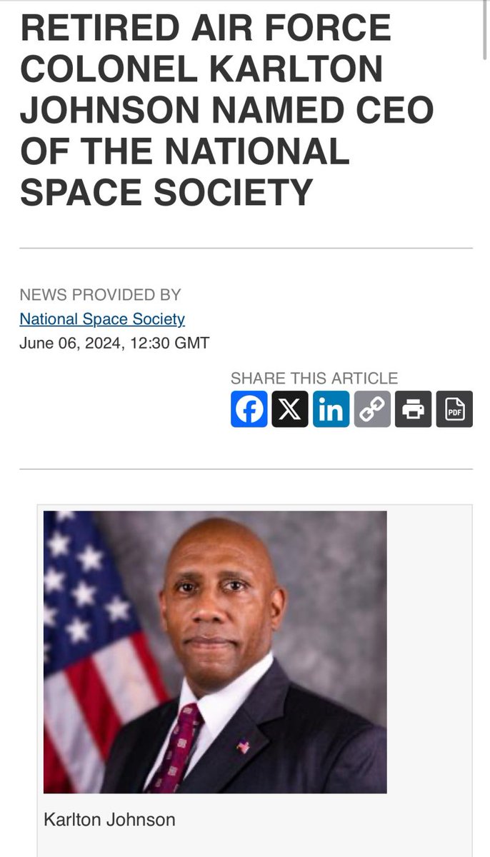 GregWAutry's tweet photo. Congratulations to @Thunderbird #SpaceBird Karlton Johnson for his appointment as the CEO of the @nss ! Filling the shoes of the beloved Anita Gale will be hard, but Karlton is the person to take us to the next level!