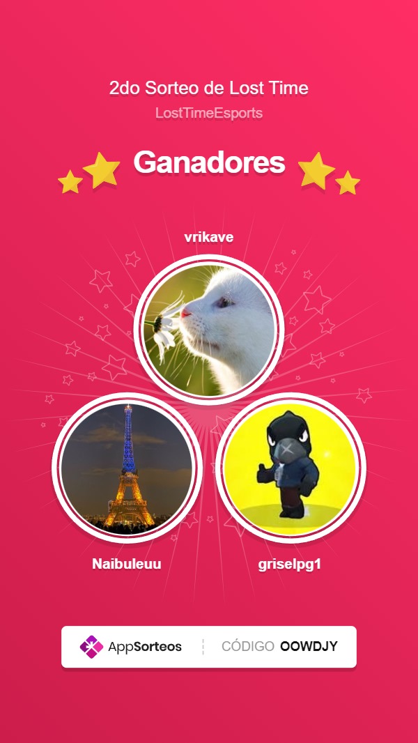 TimeEsportsgg's tweet photo. ✅Ganadores del 2do sorteo
https://t.co/c6cbfup0zQ
🎁 X3 Brawl pass plus
▶️ @vrikave
▶️ @Naibuleuu
▶️ @griselpg1

Tienen 24 horas para reclamar su premio 🙆🏻, gracias a todos por participar 🤫

#TIMEWIN 🙌 https://t.co/G3B5A7knk5