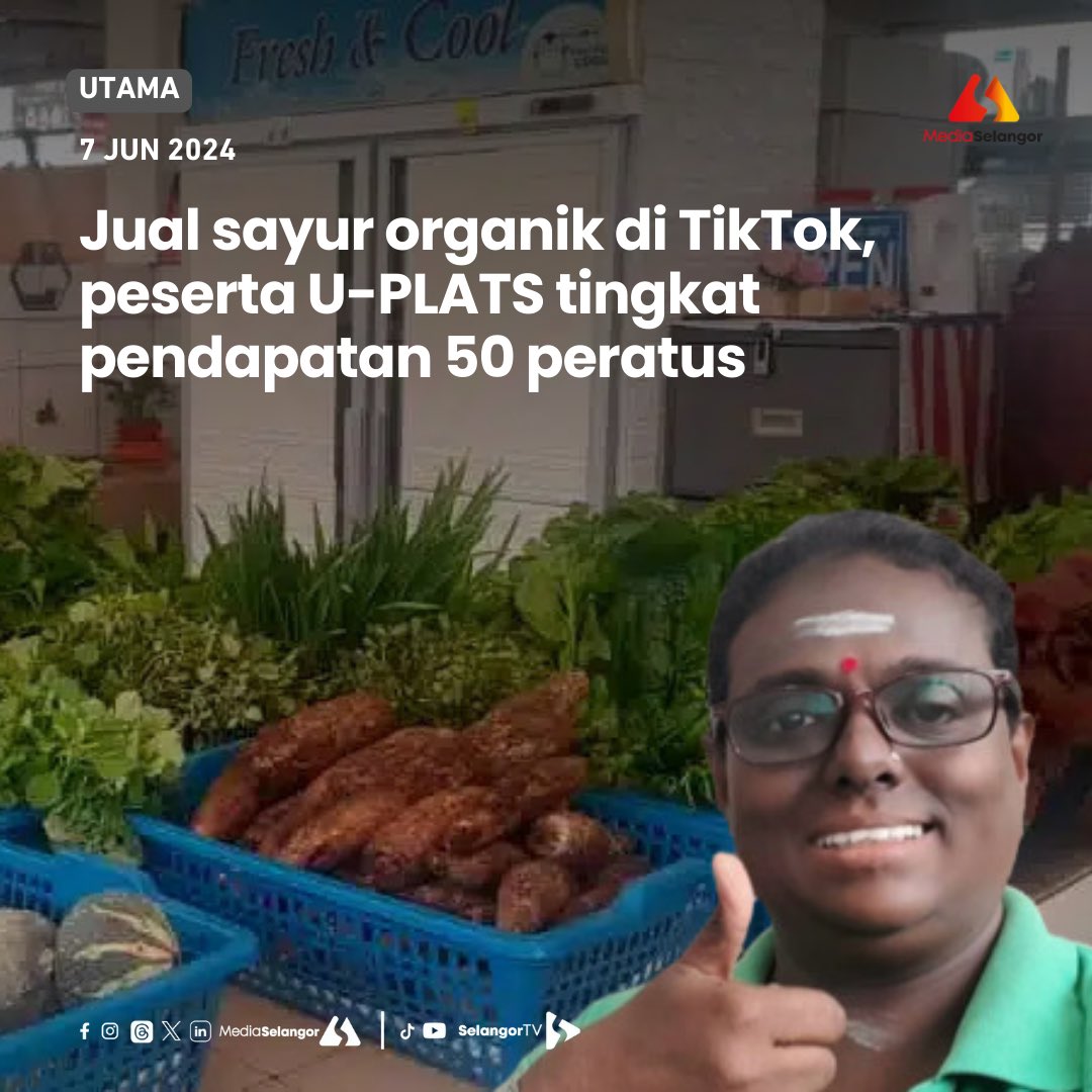 Media_Selangor's tweet photo. #UTAMA | Bermula dengan menjaja di kaki lima, B Kala Rani, 43, kini mampu mengembangkan perniagaan sayur-sayuran organik di media sosial sekali gus meningkatkan pendapatan bulanan hampir 50 peratus.

Peserta program Latihan Pembangunan Usahawan Platform Selangor (U-PLATS) itu mengakui banyak mempelajari ilmu baharu terutama aspek pendigitalan yang berhasil mengembangkan lagi perniagaannya.

Baca berita penuh di sini: https://t.co/tTQI61lvdg

#MediaSelangor #Selangorkini #usahawan #tiktok