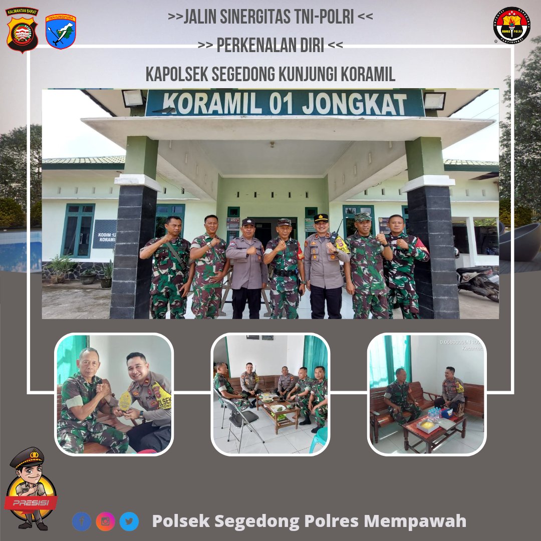 PSegedong's tweet photo. Jalin Sinergitas dan Perkenalan Diri, Kapolsek Segedong Ipda Lodrick Taliak Hungan, SH kunjungi Koramil 1201/01 Jongkat.
#polripresisi2024 
#humaspoldakalbar 
#humaspolresmempawah
#polresmempawahbestari 
#koramil01jongkat 
#sinergitastnipolri 

#polresmempawah
#kapolresmempawah https://t.co/bqEjtGLJ70