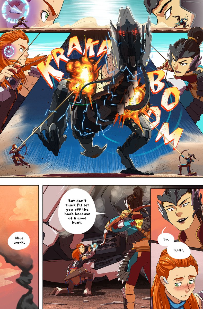 Girl Talk
Really proud of this one! Hope you will give it a read! 
Words by Rootsoot. Art by me!

#HorizonForbiddenWest #HorizonZeroDawn #BeyondTheHorizon #Aloy #Talanah #Fanart #Seyka
4/7