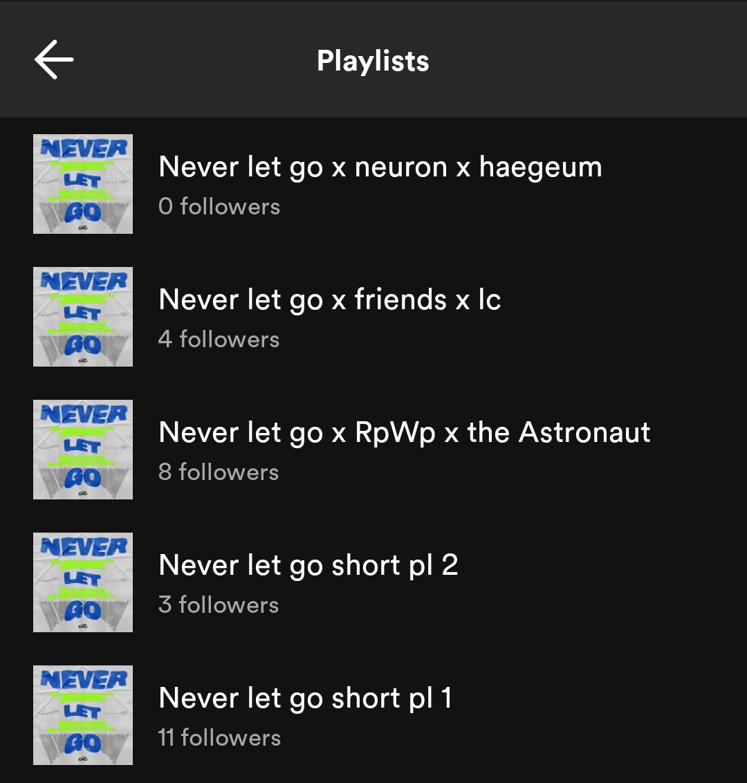 Never let go Spotify focused playlist