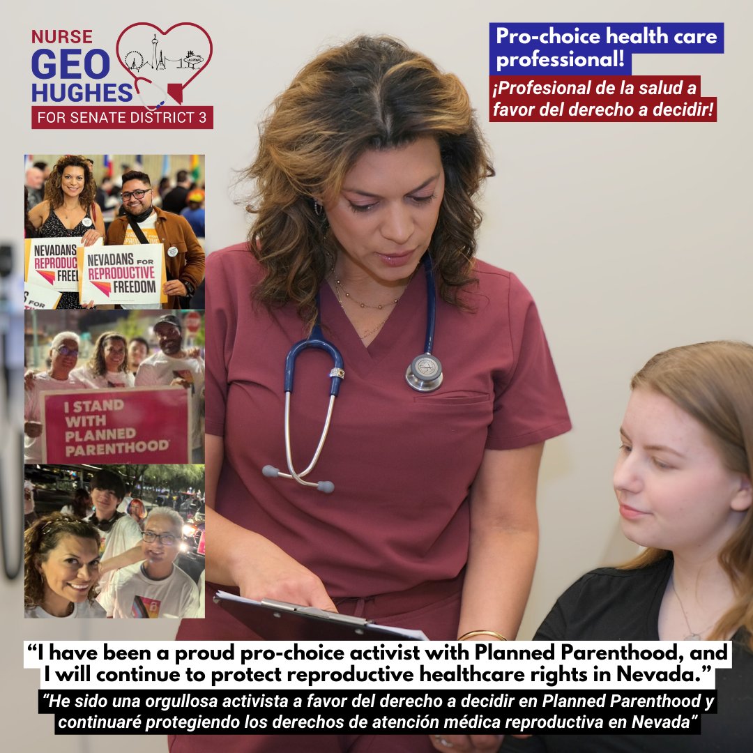 As a health care worker, I know how important it is to ensure access to reproductive healthcare. I have been a proud pro-choice activist with Planned Parenthood, and I will continue to protect reproductive healthcare rights in NV.

✅Early Voting: Today, June 7th. #GeoForNevada