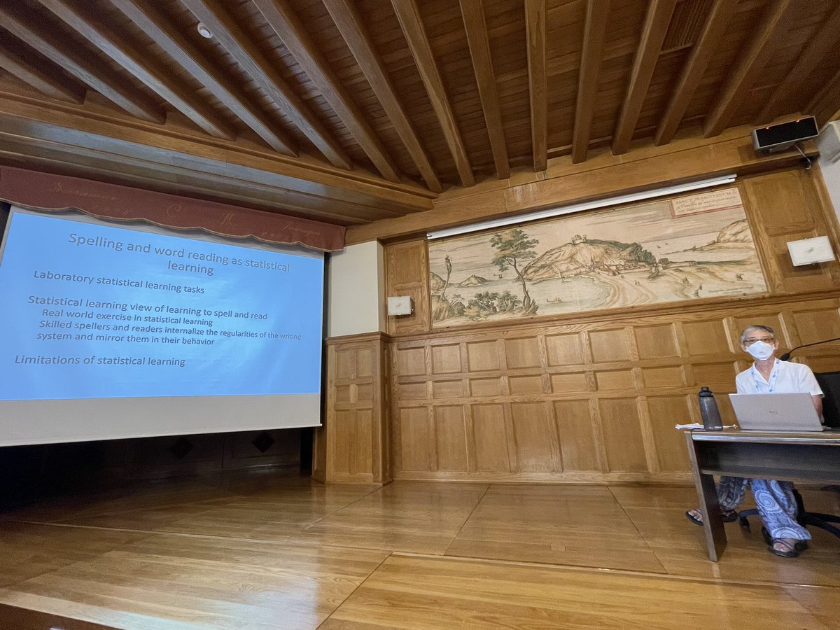 The final day of #IASL24 starts off with <a href="/RTreiman/">Rebecca Treiman</a> talking about statistical learning in the real-world context of reading and its limitations