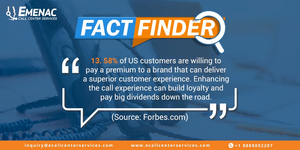 EmenacCCS's tweet image. 𝟏𝟑. 𝟓𝟖% 𝐨𝐟 𝐔𝐒 𝐜𝐮𝐬𝐭𝐨𝐦𝐞𝐫𝐬 𝐚𝐫𝐞 𝐰𝐢𝐥𝐥𝐢𝐧𝐠 𝐭𝐨 𝐩𝐚𝐲 𝐚 𝐩𝐫𝐞𝐦𝐢𝐮𝐦 𝐭𝐨 𝐚 𝐛𝐫𝐚𝐧𝐝 𝐭𝐡𝐚𝐭 𝐜𝐚𝐧 𝐝𝐞𝐥𝐢𝐯𝐞𝐫 𝐚 𝐬𝐮𝐩𝐞𝐫𝐢𝐨𝐫 𝐜𝐮𝐬𝐭𝐨𝐦𝐞𝐫 𝐞𝐱𝐩𝐞𝐫𝐢𝐞𝐧𝐜𝐞. 

#callcenterUSA #FactFinder #CustomerQuery #FactFinding #FactChecking