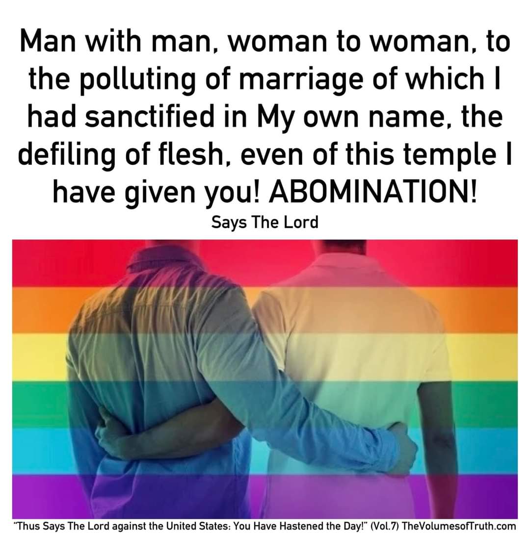 JS4Yah's tweet photo. Source:
5/21/08 From The Lord, Our God and Savior: https://t.co/91E4WRmvzy
#AWarningfromGod #USA #TheDayofTheLord #TheVolumesofTruth #ThussaysTheLord #LettersfromGod #NewScriptures #Transgression #homosexuality #abomination #sin #TheWrathofGod #Judgment #Truth #God #YAHUWAH https://t.co/V9mGZMt4fB