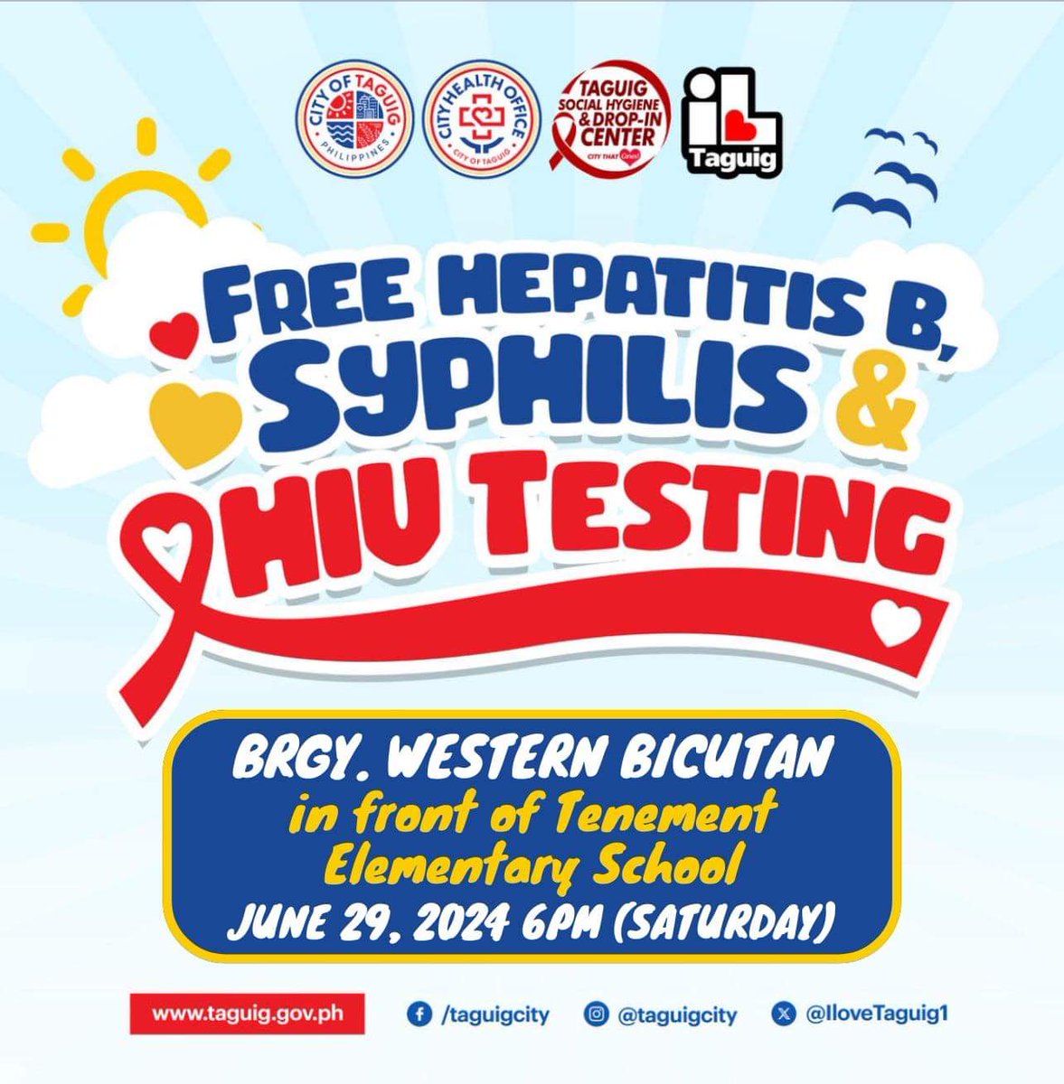 IloveTaguig1's tweet photo. Syempre magpapahuli ba ang mga taga Western Bicutan ❤️🌈 

Bilang parte ng kanilang selebrasyon ng Pride Month 🌈. Ang aming programa ay magsasagawa ng LIBRE at CONFIDENTIAL na HIV, Syphilis &amp; Hepatitis B Testing sa  mga nabanggit na petsa at lugar. https://t.co/cyfWBAVZyH