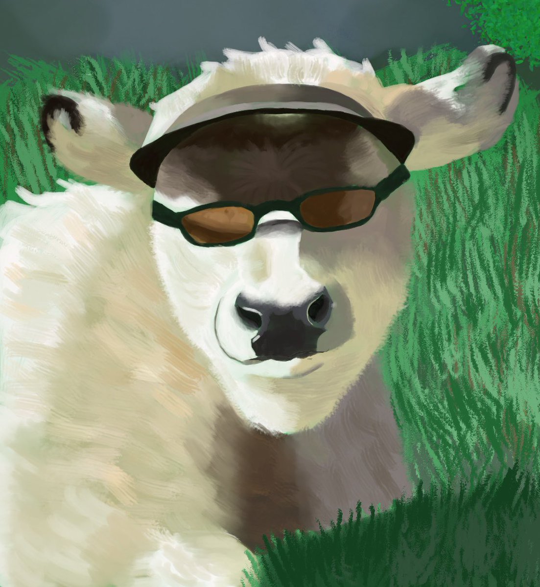 AntiBira_'s tweet photo. I’ll never be as cool as this cow.. 

(also someone pls let me know why fur is so hard to digitally paint) https://t.co/T5DprfUsFS