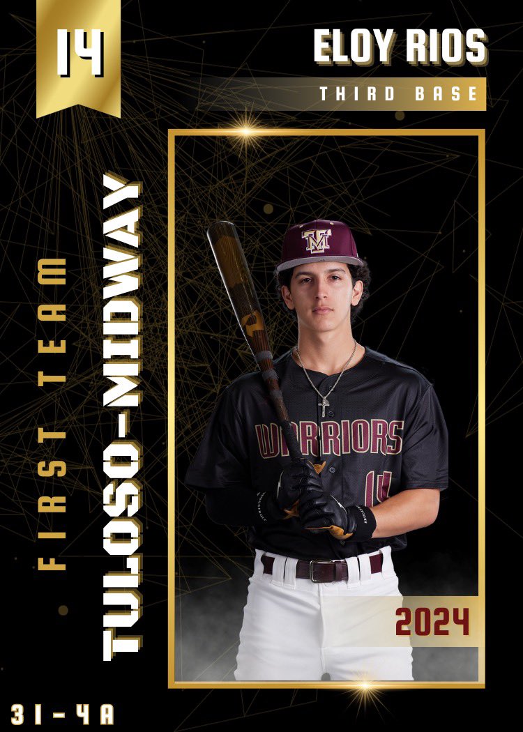 Congratulations to <a href="/TMWarriorBSBL/">WarriorBaseball_TM</a> 31-4A 1st Team Third Base <a href="/erios2847/">Eloy Rios</a> #WE 207 #ShowTime