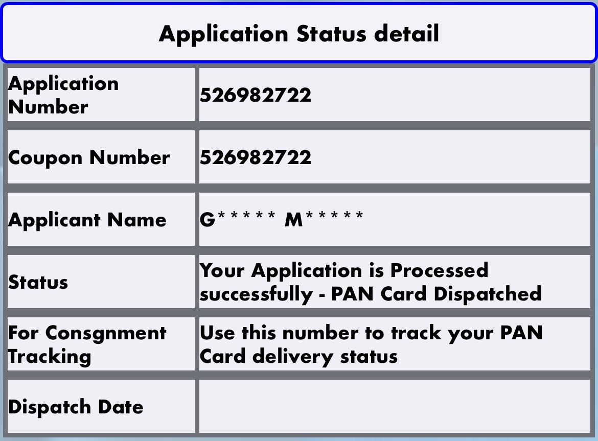 wbut's tweet photo. @UTIPANServices please help me get the exact status of my Pan application, it’s unclear as shown in the screenshot, just showing pan is dispatched, but what is the tracking number and when was it dispatched? https://t.co/eqm2T4GqrE