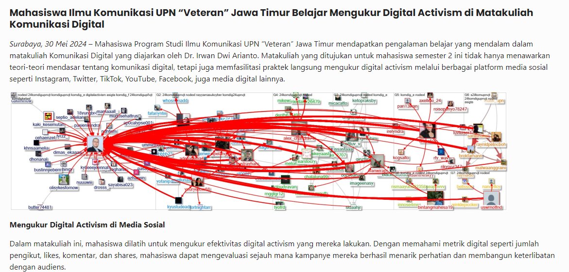 aprillyo31984's tweet photo. Dalam mata kuliah ini, mahasiswa dilatih untuk mengevaluasi efektivitas aktivisme digital yang mereka lakukan.
#24komdigupnvjt
#komdigupnvjt
#komdig
#upnvjt
#nodexl
#Brand24
@irwan_dwi_a https://t.co/B5eaFs2TOj