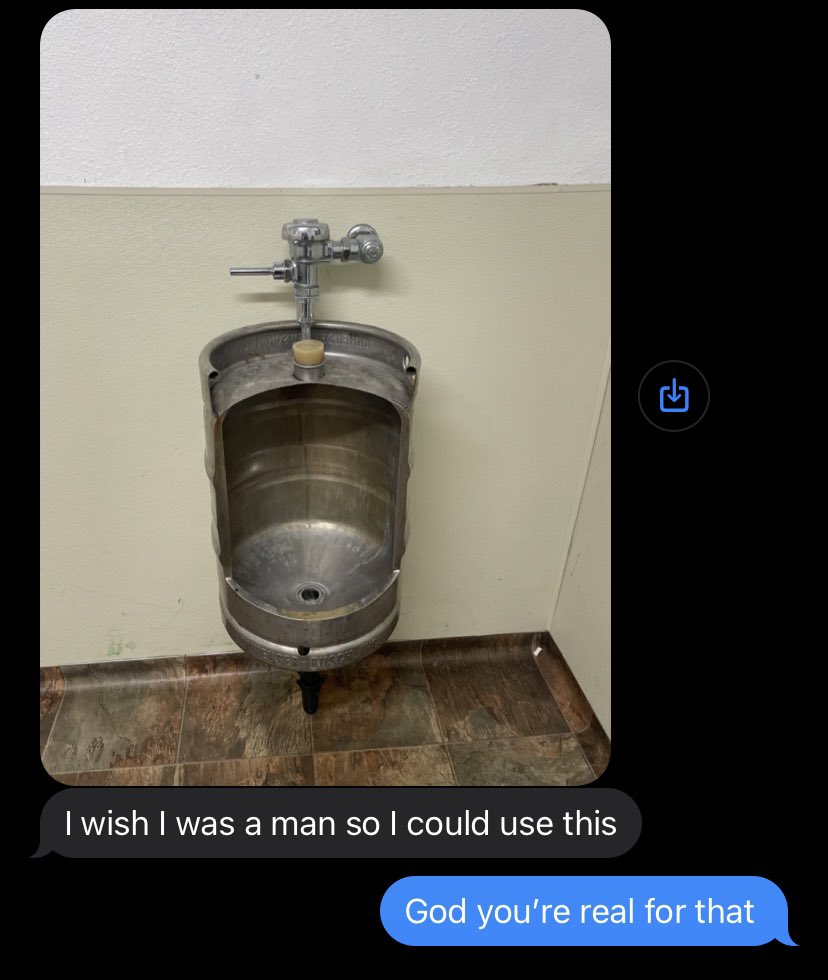 BailsKimberling's tweet photo. Who else wanna use the beer keg urinal https://t.co/dkSeGTH15v
