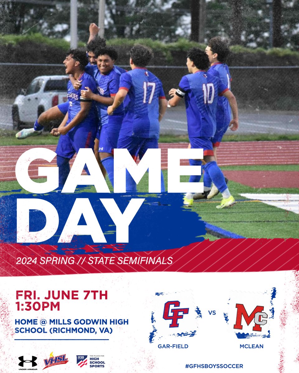 Come out &amp; support our boys as we play McLean High School in the VHSL State Semifinals! Game will kick off at 1:30PM at Mills Godwin High School (Richmond, VA). 

Ticket link will be posted on the next story. Time to work, do pure business, &amp; to make history!

Let’s go boys! 🔵🔴