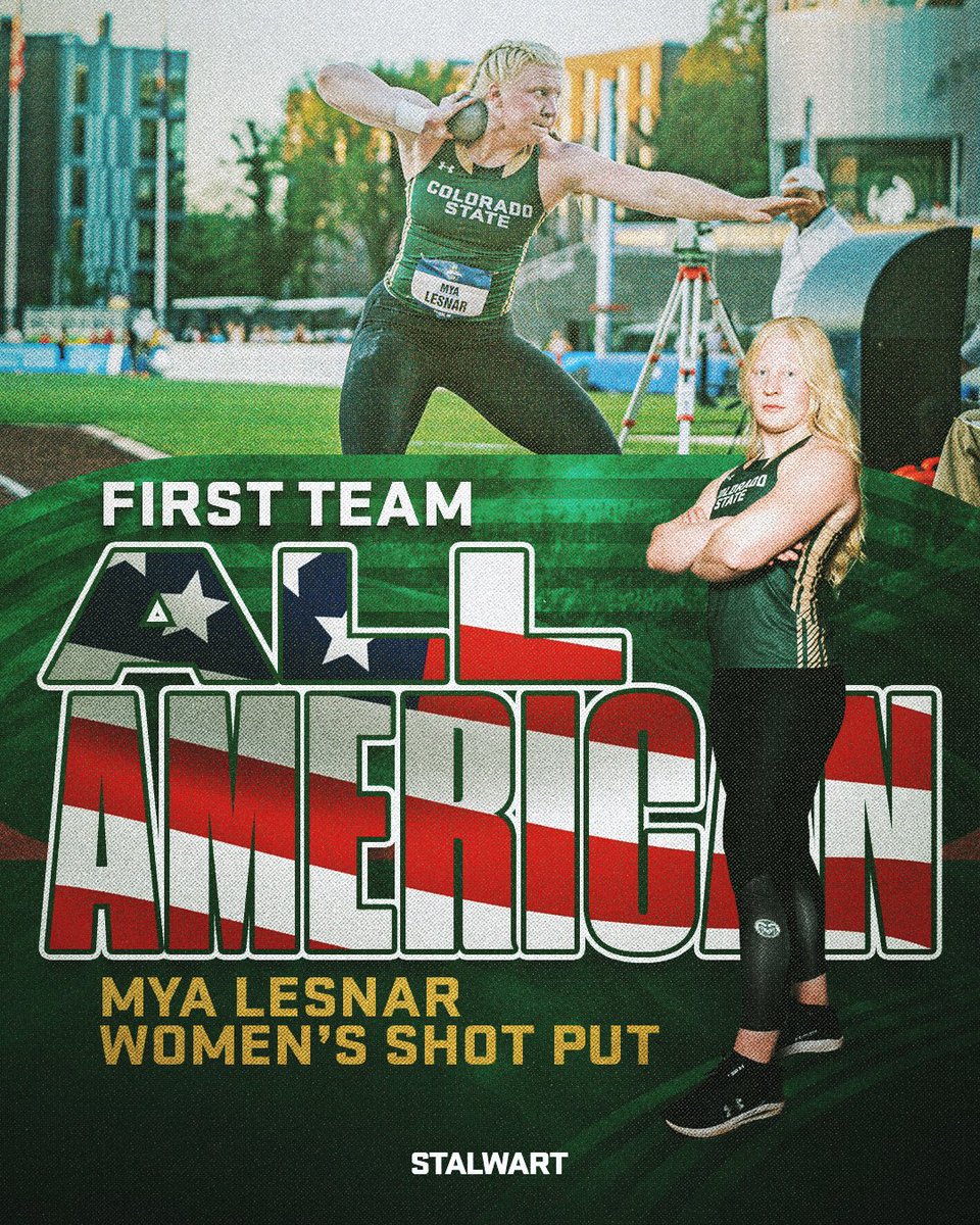 𝐀𝐋𝐋 𝐀𝐌𝐄𝐑𝐈𝐂𝐀𝐍 💪

Mya Lesnar is a First Team All American, she placed 5th in the Women’s Shot Put with a mark of 17.67m!

#Stalwart x #CSURams