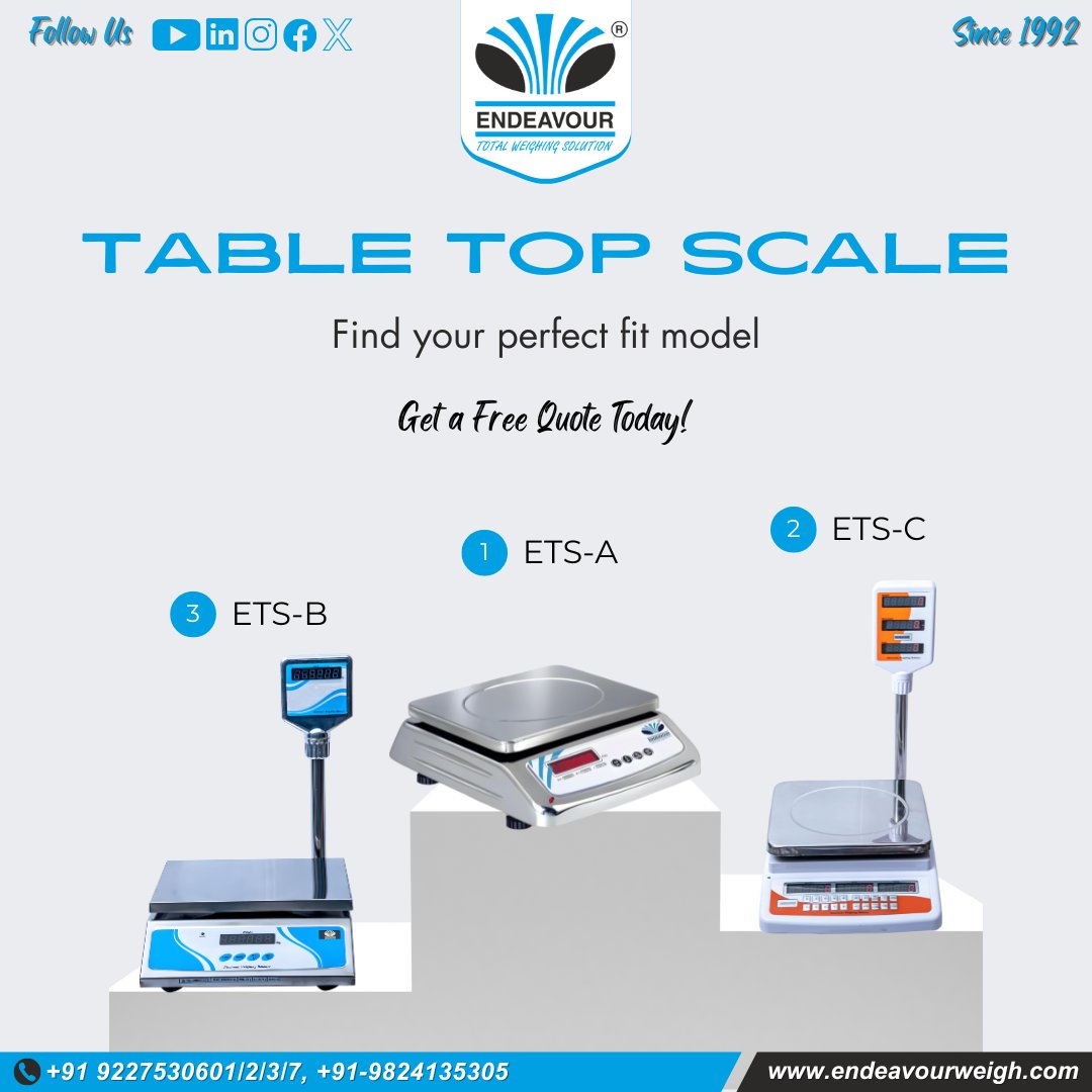 endeavourweigh's tweet photo. Table Top Scale: Find Your Perfect Fit Model! Get a Free Quote Today!

info@endeavourweigh.com
https://t.co/Biw4vX7fX1

#tabletopscale #ETSscale #weighingscale #precisescale #invetoryscale #kitchenscale #jewelryscale #compactscale #restaurantscale #freeconsultation https://t.co/XXtVXF2jef