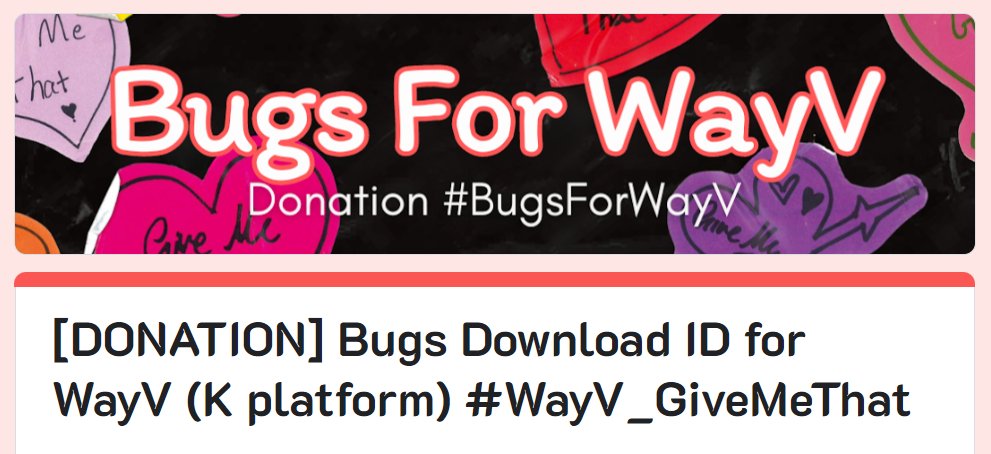 DONATION SUPPORT: #BugsForWayV

Special Fundraising for WayZenNies, Czennies and fans who love WayV!
วัจนี ซีจือนี่ และแฟน ๆ ที่รัก WayV ทุกท่าน มาร่วมโดเนทเพื่อพา WayV ไปคว้าถ้วยรางวัลกันค่ะ!

Sponsorship:
🩷forms.gle/tptRhw4Atx5Zg7…

📅Donation Period: Today - June 9, 2024 at