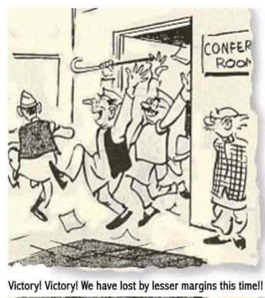 The legend that was R.K.Laxman! His wonderful cartoons never seem to age or lose relevance! 😀😛😂 #ElectionResults
