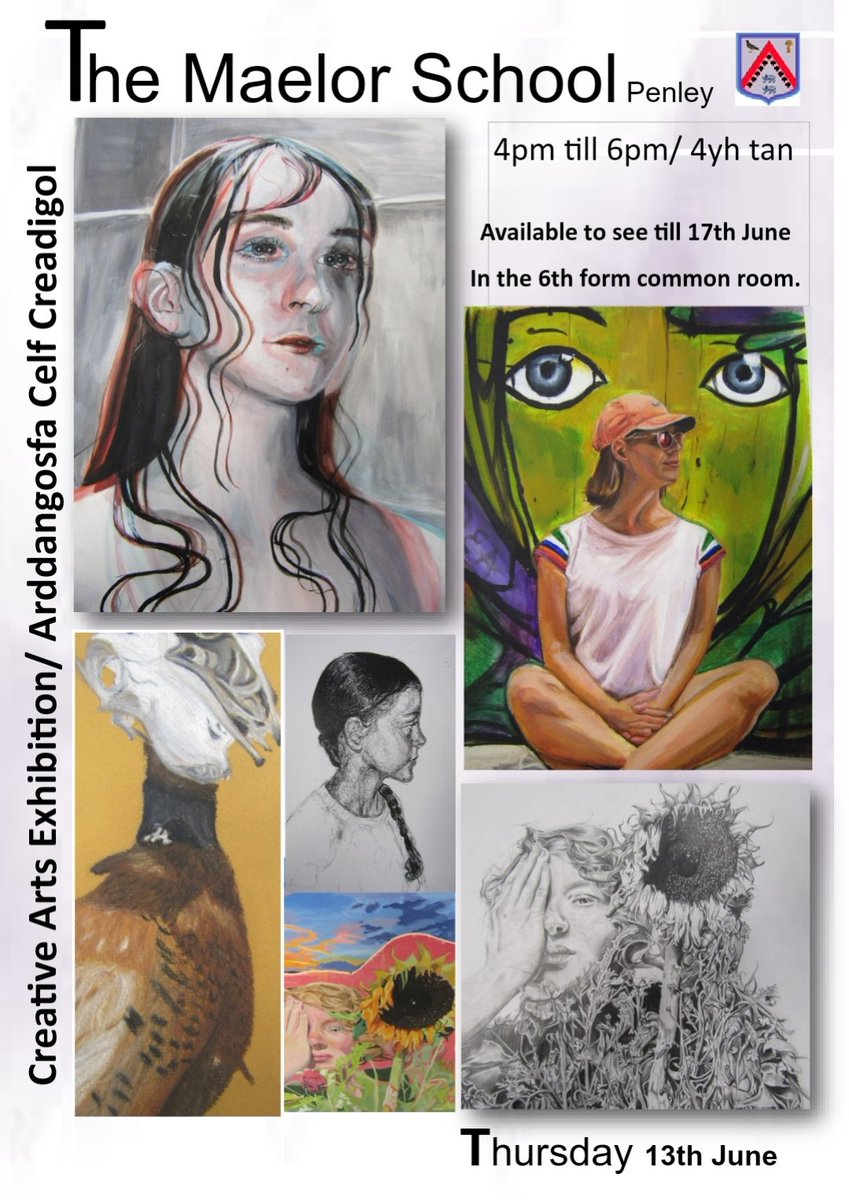 Reminder we have our amazing A level and GCSE art and media show in just under 1 week. Please come along to see the work.  Refreshments will be available. Thursday 13th from 4-6pm (6th form common room.) <a href="/MaelorPenley/">Maelor School Penley</a> <a href="/MissSwantonArt/">Miss Swanton</a>