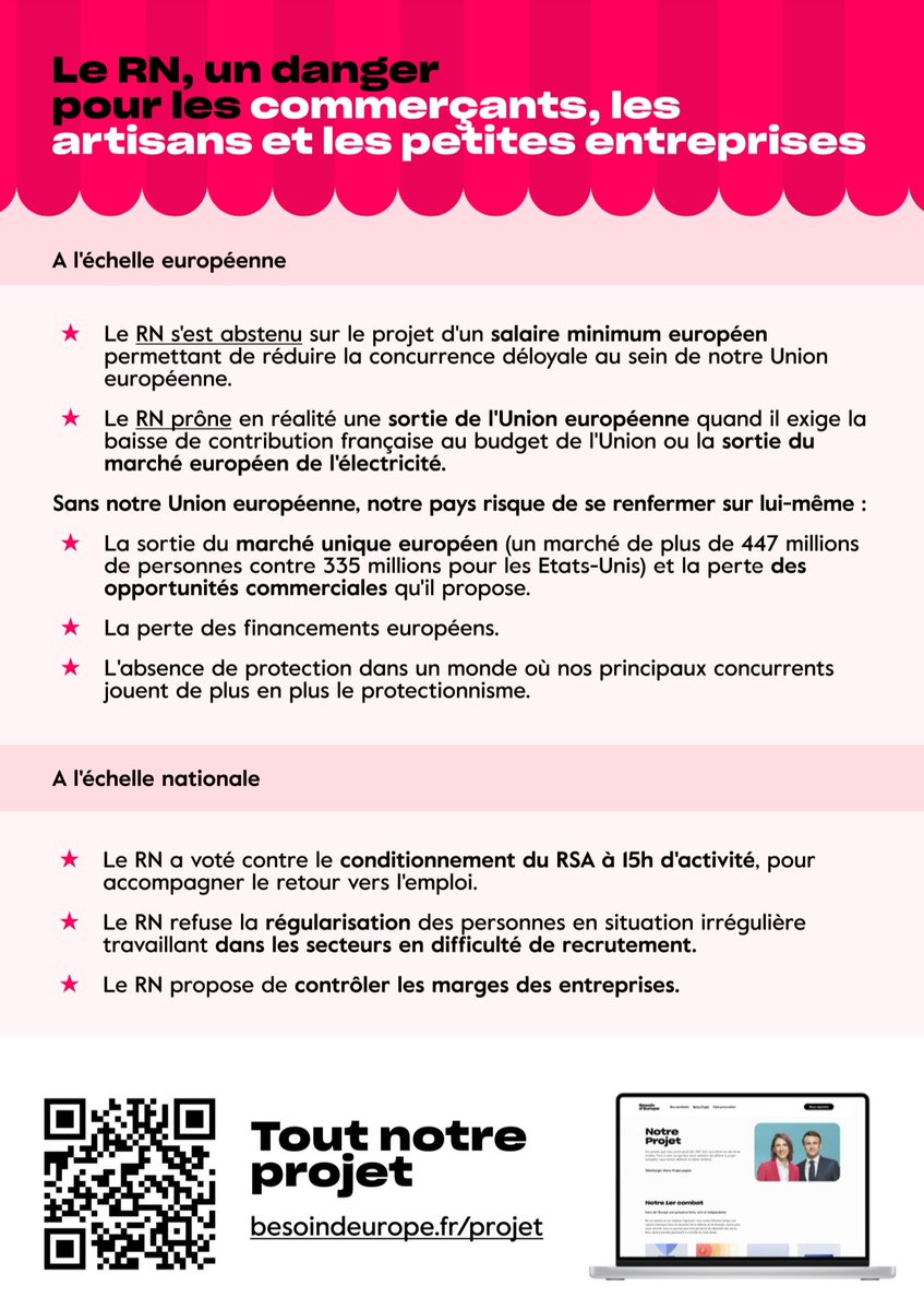 Chefs d’entreprise, artisans, commerçants, indépendants et professions libérales : ne tombez pas dans le panneau.

Le programme économique du RN est une imposture. 

Voici pourquoi ⬇️